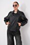 Women's Oversize Leather Jacket with Epaulettes 265292 - 4