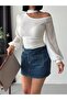 Women's White One-Shoulder Open Chiffon Sleeve Half Turtleneck Sandy Fabric Long Sleeve Blouse - 2