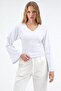 Women's Raglan Sleeve Textured Crop White Blouse