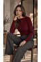 Women's Burgundy Self-Zebra Patterned Boat Neck Side Gathered Detailed Long Sleeve Sandy Fabric Blouse - 4