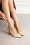Nilda Women's Beige Crocodile Patent Leather Pointed Toe Slingback 7 cm Thin Heeled Shoes - 2
