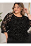 Women's Plus Size Sequined Lace Blouse + Undershirt Adjustable Strap Evening Dress Blouse Bat Sleeve - 44483