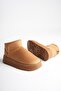 Women's Tan Suede Short Winter Casual Boots with Fur Inside and 5cm Thick Sole - 7