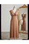 Cotton Lycra Long Sleeve Lace Detailed Nightgown Home Wear - Beige - 2