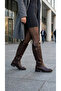Women's Leather Look Buckle Side Zipper Below the Knee Winter Boots - 7