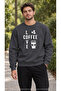 Men's Coffee Beans and Cups Illustration Printed Crew Neck Casual Regular Fit Sweatshirt
