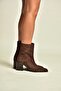 Z308400102 Brown Suede Thick Heeled Women's Boots - 2