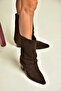 Z654940361 Brown Genuine Leather Suede Thick Heeled Drawstring Women's Boots - 3