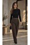Women's Black Boat Neck Zebra Patterned Sandy Blouse with Drape Detail - 6