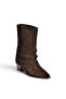 Z654940361 Brown Genuine Leather Suede Thick Heeled Drawstring Women's Boots - 6