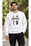 Men's Coffee Beans and Cups Illustration Printed Crew Neck Casual Regular Fit Sweatshirt