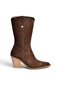 Z654940161 Brown Genuine Leather Suede Thick Heeled Western Women's Boots - 5