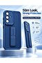 Semi Soft Silicone Magnetic Back Stand Case With Foldable Kickstand & Finger Strap For Samsung Galaxy A56 5G- Blue - 3