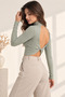 Women's Mint Stand Collar Backless Knot Detailed Long Sleeve Camisole Fabric Short Blouse