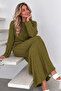 Knitted Patterned Knitwear Dress K3024 Oil Green - 2