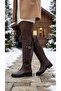 Women's Leather Look Buckle Side Zipper Below the Knee Winter Boots - 8