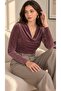 Women's Lilac Velvet Fabric Degaje Collar Long Sleeve Blouse - 6