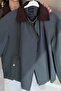 Petrol Blue, Velvet Collar, Checked Bomber Jacket Per9766 - 4