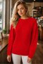 Women's Round Neck Long Sleeve Thessaloniki Sleeve Hair Braided Twisted Stylish Elegant Casual Red Knitwear Sweater - 5