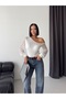 Women's White One-Shoulder Open Sleeve Chiffon Balloon Sleeve Sandy Fabric Blouse - 5