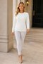 Women's Round Neck Long Sleeve Openwork Knit Patterned Stylish Soft Elegant Casual White Knitwear Sweater - 7