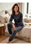 Women's Long Sleeve Cuffed Lycra Soft Velvet Pajama Set