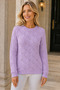 Women's Round Neck Long Sleeve Openwork Knit Patterned Stylish Soft Elegant Casual Lilac Knitwear Sweater - 2