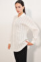 Women's Striped Oversize Shirt 20408 - White - 4