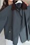 Petrol Blue, Velvet Collar, Checked Bomber Jacket Per9766 - 2