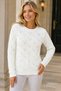 Women's Round Neck Long Sleeve Openwork Knit Patterned Stylish Soft Elegant Casual White Knitwear Sweater - 5