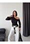 Women's Black One-Shoulder Open Sleeve Chiffon Balloon Sleeve Sandy Fabric Blouse - 6