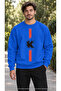 Men's Red Vertical Line and X Symbol Printed Crew Neck Casual Regular Fit Sweatshirt
