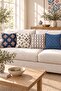 Navy Blue Orange Tulip Ethnic Patterned 4 Throw Pillow Covers 1 Runner 5 Piece Set - 3
