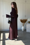 Modal Fabric 3-Piece Long Brown Cardigan Pants Blouse Set - 5