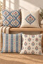 Blue Powder Ethnic Floral Patterned 4 Pillow Covers 1 Runner 5 Piece Set - 2