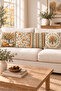 Mustard Petrol Pumpkin Leaf Patterned 4 Throw Pillow Covers 1 Runner 5 Piece Set - 3