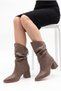 Women's Thick Heeled Pointed Toe Bellows Mink Skin Back Zipper Boots - 4