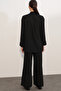 Women's Oversize Shirt Pants Linen Two-Piece Set 30126 - Black - 6