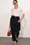 Women's Belted Fabric Trousers 30136 - Black