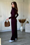 Double-Breasted Collar Burgundy Trousers and Blouse Set with Waist Accessories - 6