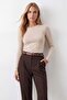 Women's Beige Crew Neck Basic Blouse Alc-X14389