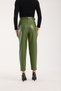Women's High Waist Belted Pleated Faux Leather Trousers with Nubuck Texture and Carrot Cut - 3