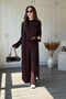 Modal Fabric 3-Piece Long Brown Cardigan Pants Blouse Set - 8
