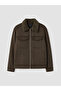 Özmarka New Season Khaki Regular Fit Fur Collar Suede Men's Coat