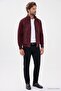 Men's relaxed fit stand collar zip-up lined faux suede knit jacket with sleeve pockets - burgundy - 2