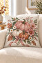 Powder Burgundy Floral Pumpkin Patterned 4 Throw Pillow Covers 1 Runner 5 Piece Set - 4