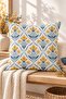 Blue Yellow Tulip Ethnic Patterned 4 Cushion Covers 1 Runner 5 Piece Set - 3
