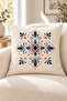 Blue Orange Ethnic Floral Patterned 4 Throw Pillow Covers 1 Runner 5 Piece Set - 6