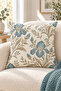 Blue Gray Botanical Geometric Patterned 4 Throw Pillow Covers 1 Runner 5 Piece Set - 3