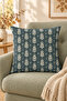 Petrol Cream Damask Botanical Patterned 4 Throw Pillow Covers 1 Runner 5 Piece Set - 3
